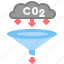 reduce, co2, decarbonization, funnel, filter, cloud, less 