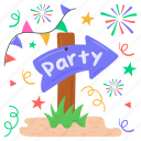 party, direction, new year, signpost, pole, arrow, stand