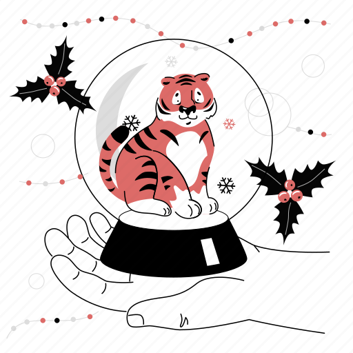 Glass, ball, tiger, new, year, symbol, hand illustration - Download on Iconfinder