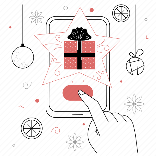Online, shopping, gift, smartphone, christmas, surprise illustration - Download on Iconfinder
