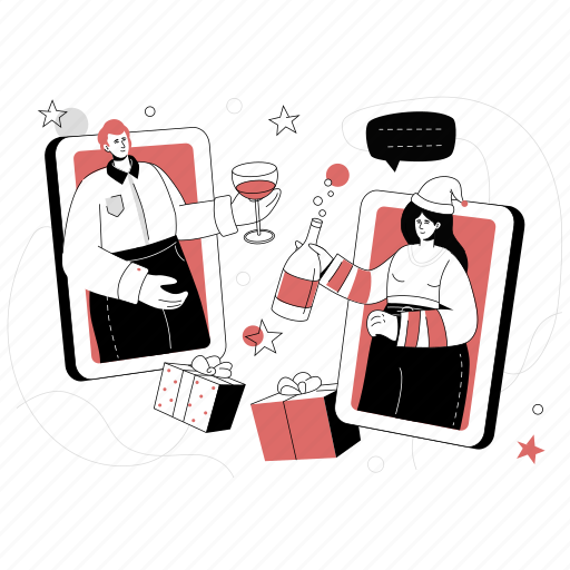 New, years, eve, smartphone, friends, video, chat illustration - Download on Iconfinder