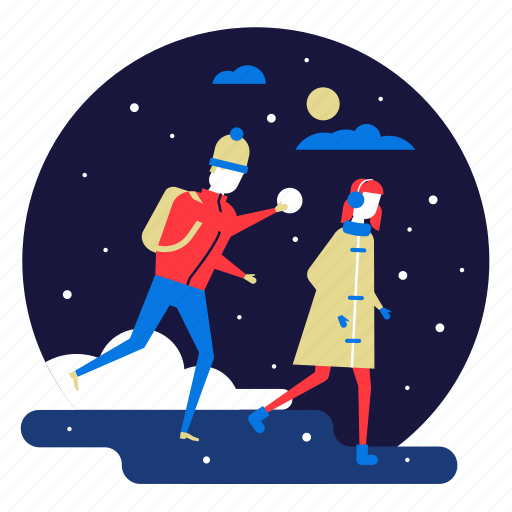 New, year, friends, play, snowballs, winter illustration - Download on Iconfinder