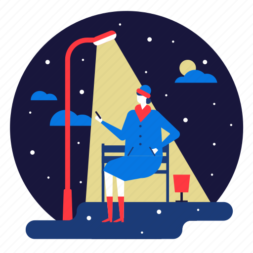 New, year, lantern, light, bench, man illustration - Download on Iconfinder