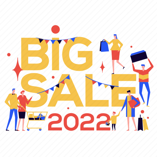 New, year, big, sale, shopping, people illustration - Download on Iconfinder