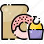bakery, bread, cupcake, dessert, donut, muffin, sweets 