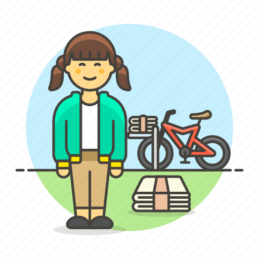 Stack, bike, bicycle, news, press, female, papergirl icon - Download on Iconfinder