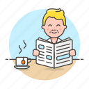 coffee, cup, male, morning, news, newspaper, press, reading, subscription