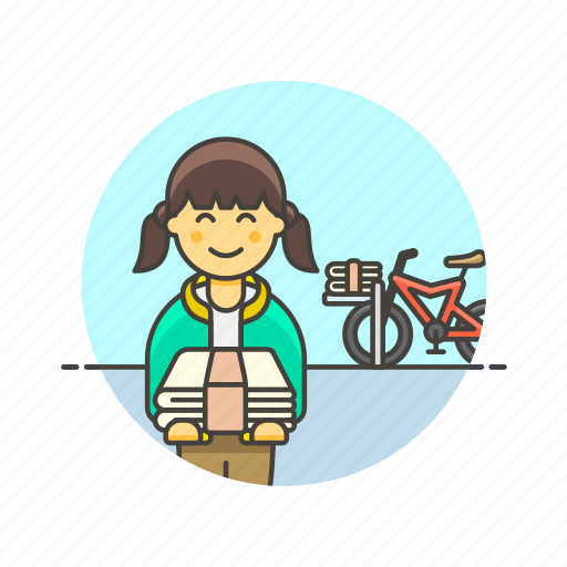 Delivery, newspaper, bike, job, media, woman, transport icon - Download on Iconfinder