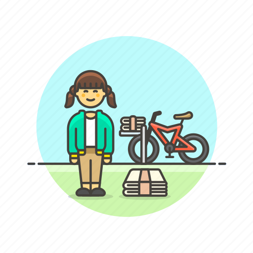 Delivery, newspaper, bike, job, media, transport, woman icon - Download on Iconfinder