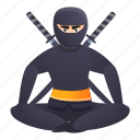 man, ninja, person, sitting, sport