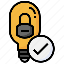 lightbulb, confirm, tick, electronics, secure, lock
