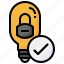 lightbulb, confirm, tick, electronics, secure, lock 