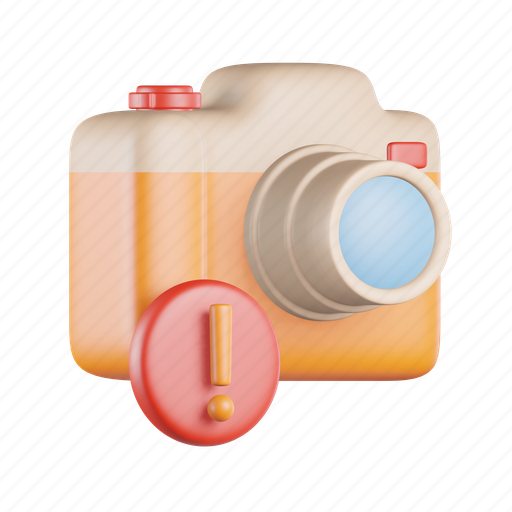 Camera, signal, exclamation, mark, error, warning, alert 3D illustration - Download on Iconfinder