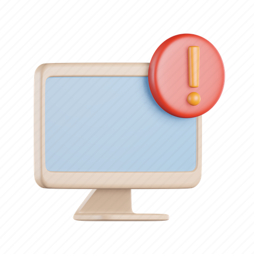 Computer, exclamation, alert, notification, signal, error, desktop 3D illustration - Download on Iconfinder