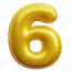 six, 6, number, baloon number, gold number 