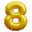 eight, 8, number, baloon number, gold number 
