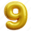 nine, 9, number, baloon number, gold number 