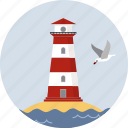 directory, light, ocean, seagull, tower, water