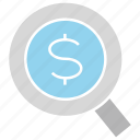 magnifier glass, money, search