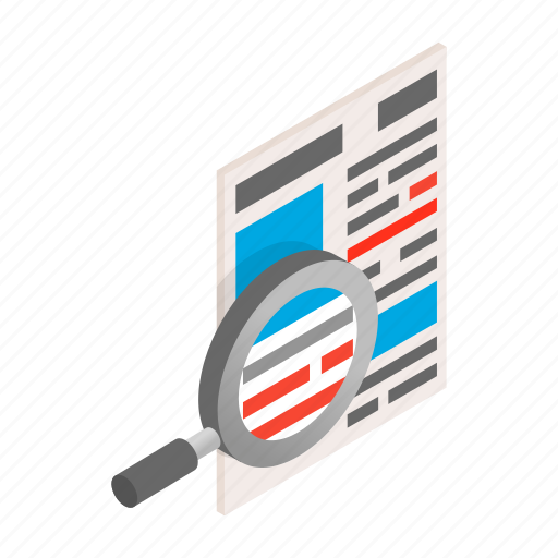 Daily, glass, isometric, magnifying, news, newspaper, publication icon - Download on Iconfinder