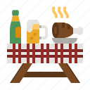 picnic, oktoberfest, table, sausage, beer