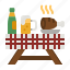 picnic, oktoberfest, table, sausage, beer 