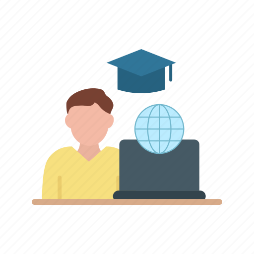 Distance learning, online education, study, graduation cap icon - Download on Iconfinder