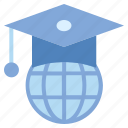 cap, earth, education, global, globe, graduation, hat