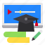 books, education, graduate, online, pen, screen 