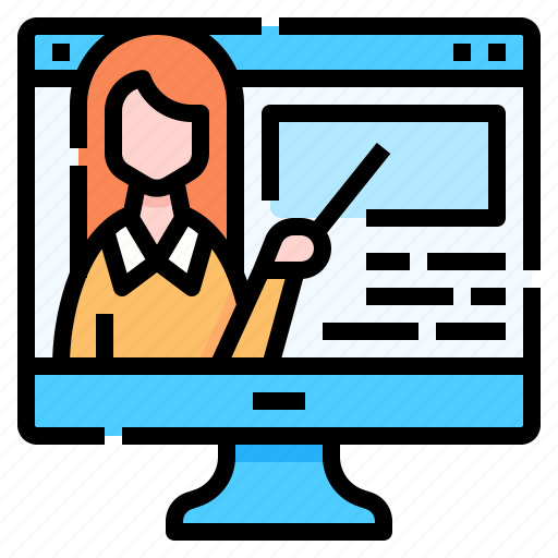 Teaching, online, lecture, learning, education, woman, pc icon - Download on Iconfinder