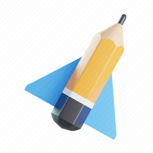 Pencil, rocket, study, education, e-learning, school 3D illustration - Download on Iconfinder