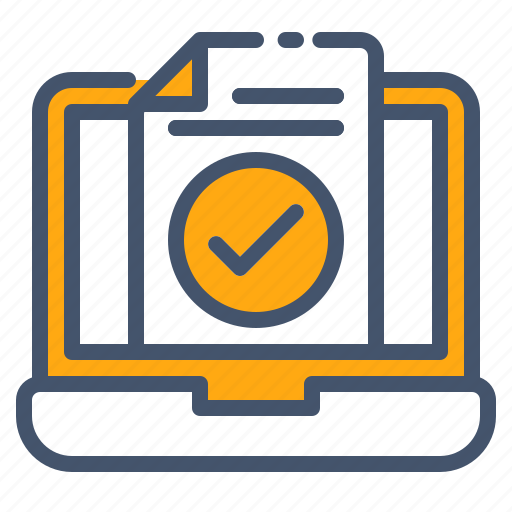 Complete, confirm, document, file, laptop, paper, success icon - Download on Iconfinder