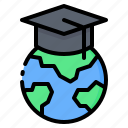 education, global, globe, graduation hat, learning, mortarboard, online