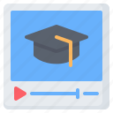education, elearning, graduation hat, learning, online, school, video