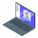 home, office, laptop, video, call, isometric
