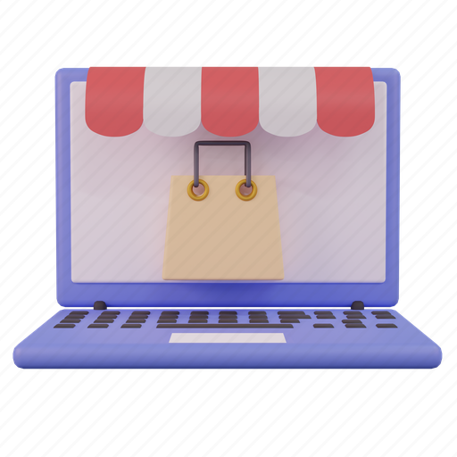 Shopping, online, ecommerce, store, laptop, bag, notebook 3D illustration - Download on Iconfinder