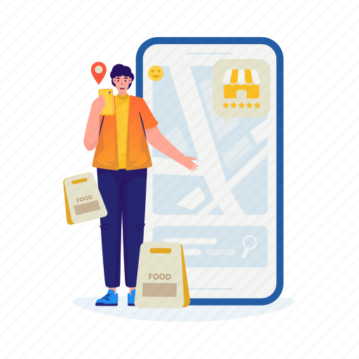 Store, location, shopping, delivery, food, service, technology illustration - Download on Iconfinder
