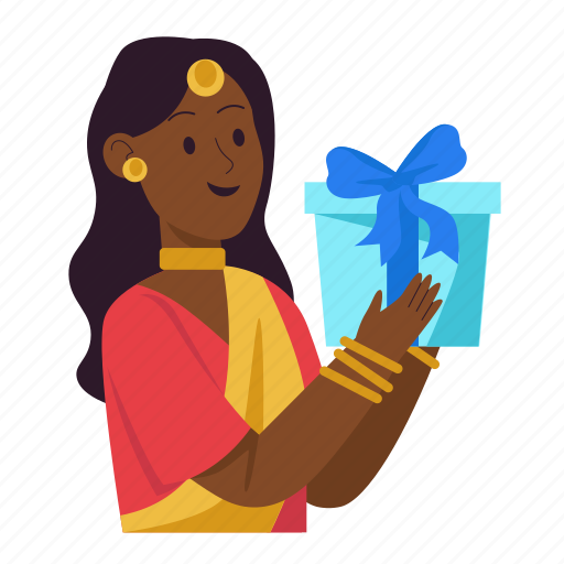 Gift, present, family, woman, surprise, diwali, festival of lights sticker - Download on Iconfinder