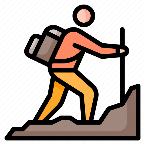 Hiking, walking, trekking, mountain, person, backpacker, camping icon - Download on Iconfinder