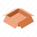 box, brown, cardboard, carton, isometric, open
