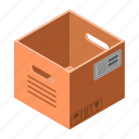 box, brown, cardboard, container, empty, isometric 