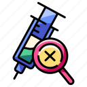 experiment, fail, magnifying glass, medical, research, syringe, vaccine