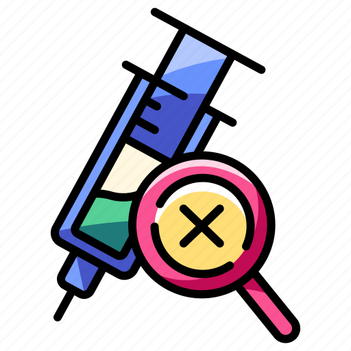 Experiment, fail, magnifying glass, medical, research, syringe, vaccine icon - Download on Iconfinder