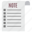document, file, list, note, paper, reminder, sheet 