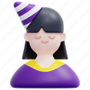 girl, avatar, hat, party, birthday, kid, celebration, 3d 