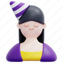 woman, avatar, hat, party, birthday, female, celebration, 3d 