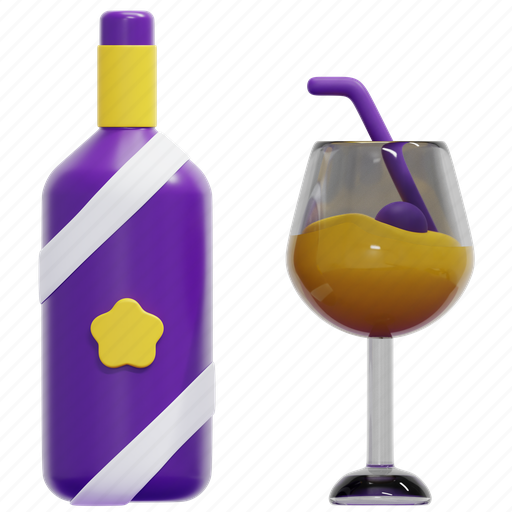 Wine, bottle, alcohol, drink, glass, celebration, beverage 3D illustration - Download on Iconfinder