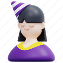 girl, avatar, hat, party, birthday, celebration, kid, 3d 
