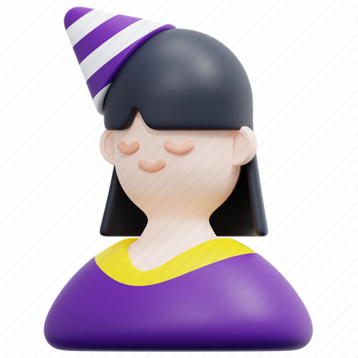 Girl, avatar, hat, party, birthday, celebration, kid 3D illustration - Download on Iconfinder