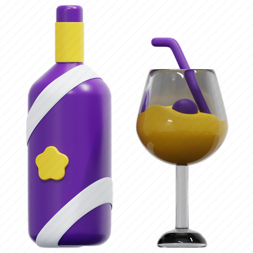 Wine, bottle, alcohol, drink, glass, celebration, champagne 3D illustration - Download on Iconfinder